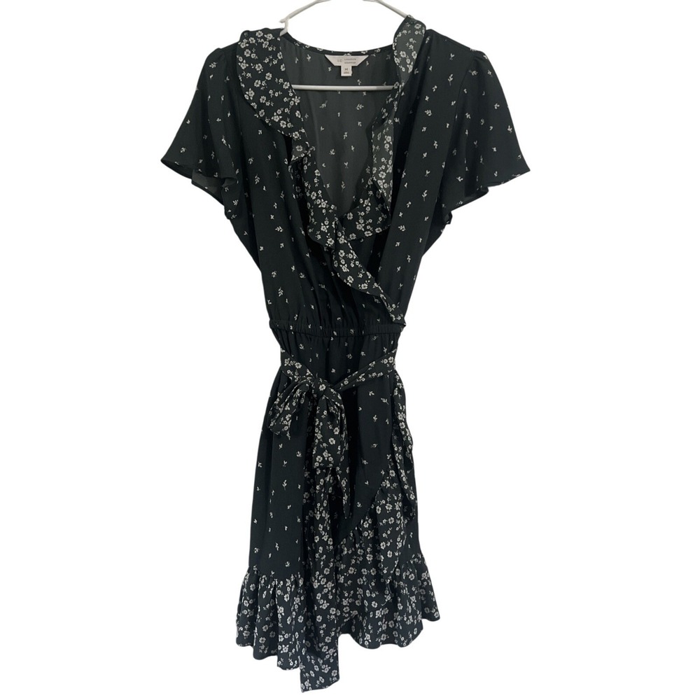 LC Lauren Conrad Gray Floral Ruffle Wrap Mini Dress - M‎ Medium